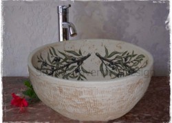 Νιπτήρες Ζωγραφισμένοι Ελιά Χειροποίητοι Τραβερτίνο.