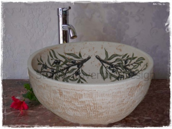 Sinks Painted Olive Handmade travertine.