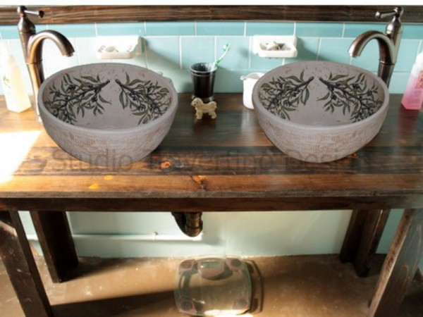 Sinks Painted Olive Handmade travertine.