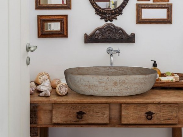 Οβάλ Νιπτήρας Μπάνιου Θέτις Τραβερτίνο Ελεύθερης Τοποθέτησης  Σε Έπιπλο