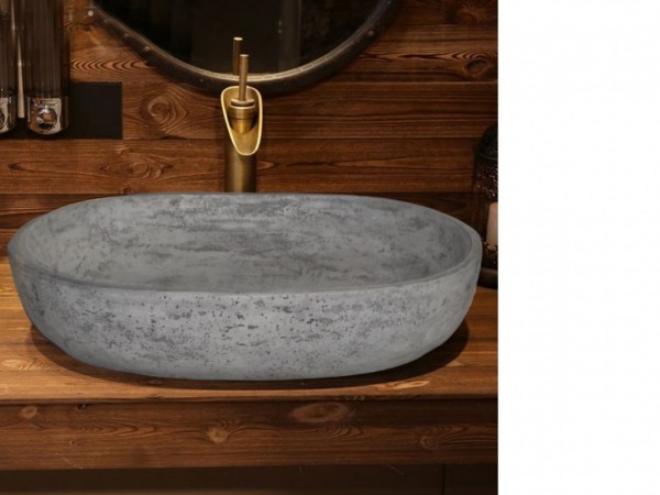 Οβάλ Νιπτήρας Μπάνιου Θέτις Τραβερτίνο Ελεύθερης Τοποθέτησης  Σε Έπιπλο