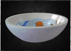 Πέτρινοι Οβάλ Νιπτήρες ζωγραφική Θάλασσα.