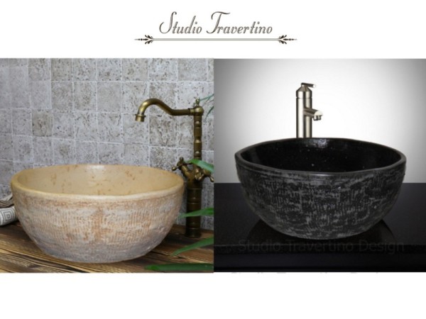 Στρογγυλοί Επιτραπέζιοι Νιπτήρες Τραβερτίνο Θέων 