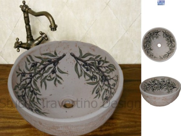 Sinks Painted Olive Handmade travertine.