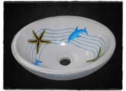 Πέτρινοι Οβάλ Νιπτήρες ζωγραφική Θάλασσα.