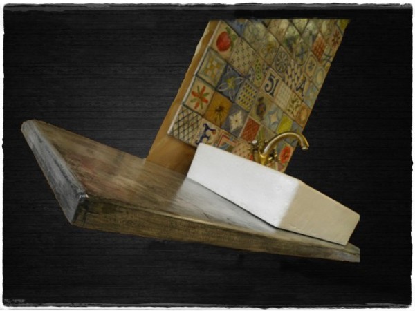 Τραβερτίνο ειδική κατασκευή πάγκος και νιπτήρας φήμιος ζωγραφιστός σετ κέρκυρα