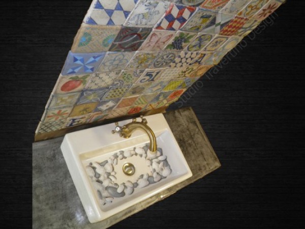 Τραβερτίνο ειδική κατασκευή πάγκος και νιπτήρας φήμιος ζωγραφιστός σετ κέρκυρα