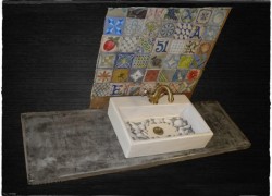 Travertine special construction bench and sink Fimios a painted kit Corfu