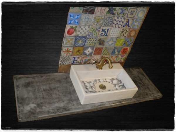 Τραβερτίνο ειδική κατασκευή πάγκος και νιπτήρας φήμιος ζωγραφιστός σετ κέρκυρα