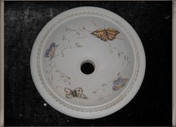 Τραβερτίνο Χειροποίητος Μικρός Νιπτήρας Σχέδιο Πεταλούδες