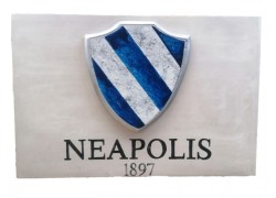 Travertine Stone Hotel Sign With Embossed Neapolis Hotel Logo