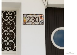 Handmade travertine signs with mosaic painting!