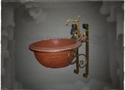 Sinks Rustic Travertino 43 cm x 18 cm with Metal Bases Wall Set Mykonos.
