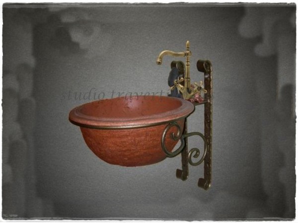 Νιπτήρες Ρουστίκ Travertino 43 cm χ 18 cm με Βάσεις Μεταλλικές Τοίχου Σετ Μύκονος.