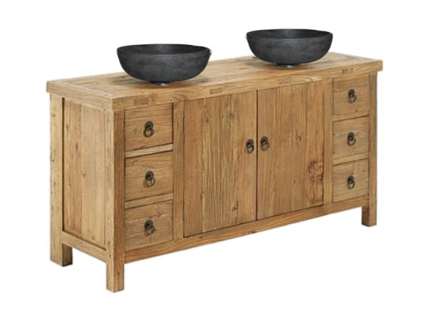 Aegina Solid Wood Bathroom Furniture With Handmade Travertino Washbasins