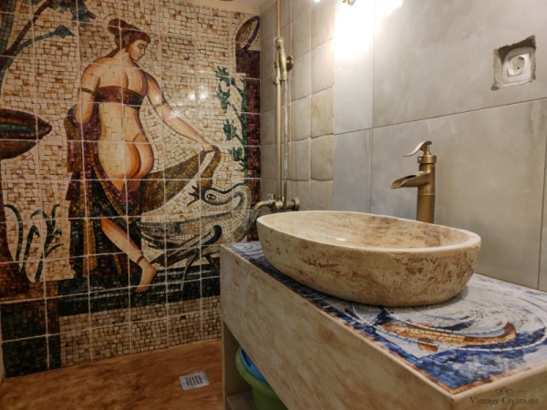 Handmade bathroom furniture bench with mosaic design Delos