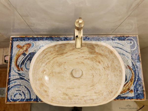 Handmade bathroom furniture bench with mosaic design Delos