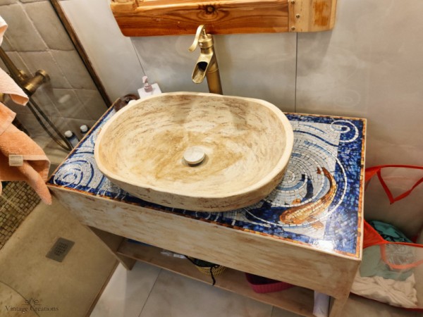 Handmade bathroom furniture bench with mosaic design Delos