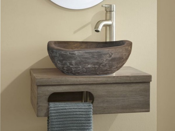 Ionia Hanging Bathroom Furniture With Travertine Stone Washbasin