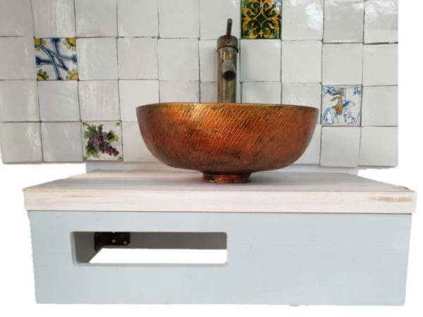 Ionia Hanging Bathroom Furniture With Travertine Stone Washbasin