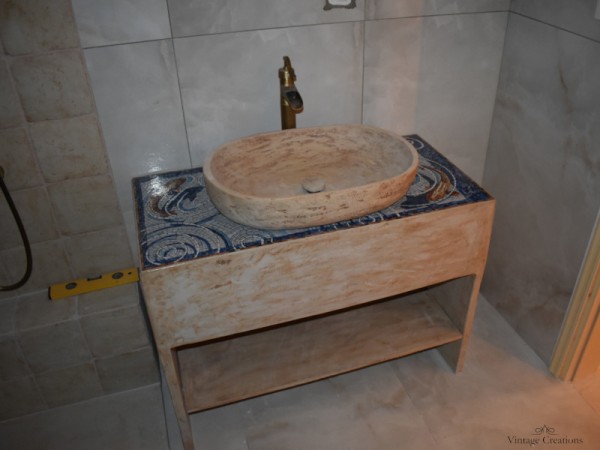 Handmade bathroom furniture bench with mosaic design Delos