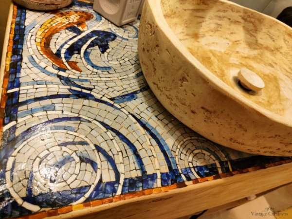 Handmade bathroom furniture bench with mosaic design Delos