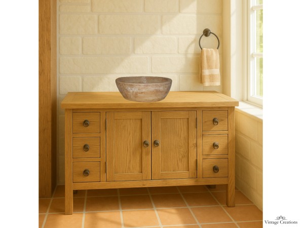 Aegina Solid Wood Bathroom Furniture With Handmade Travertino Washbasins