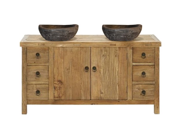 Aegina Solid Wood Bathroom Furniture With Handmade Travertino Washbasins