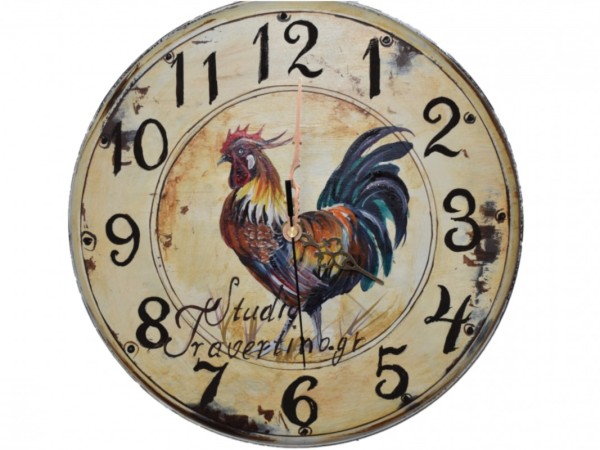Wooden Handmade Wall Clock with Rooster Design