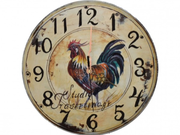 Wooden Handmade Wall Clock with Rooster Design