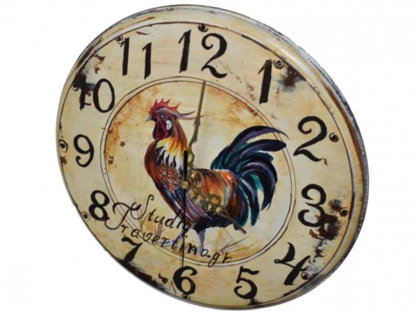 Wooden Handmade Wall Clock with Rooster Design