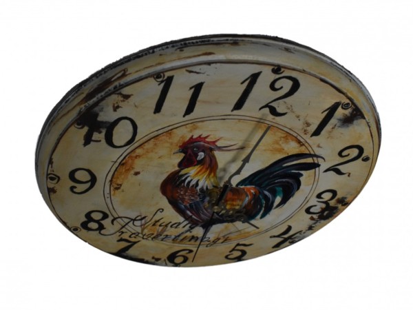 Wooden Handmade Wall Clock with Rooster Design