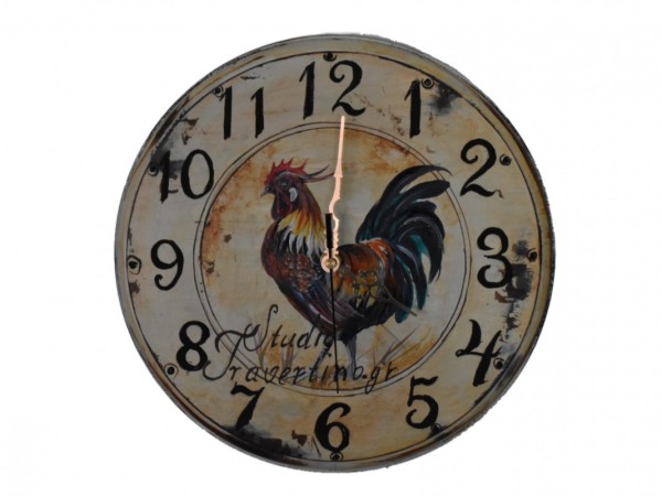 Wooden Handmade Wall Clock with Rooster Design