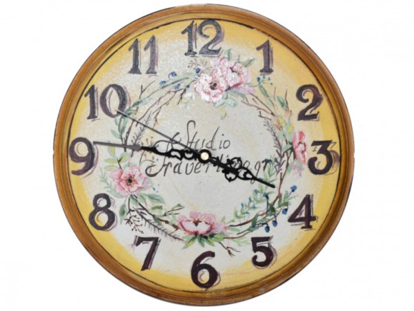 Wooden Handmade Wall Clock With Wreath Painting