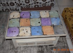  Vintage τραπέζι σαλονιού παλαιωμένο με χειροποίητα πλακάκια μοναστηριακά