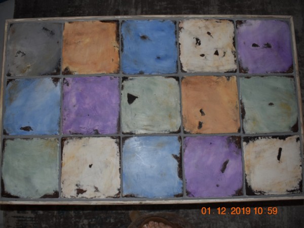  Vintage τραπέζι σαλονιού παλαιωμένο με χειροποίητα πλακάκια μοναστηριακά