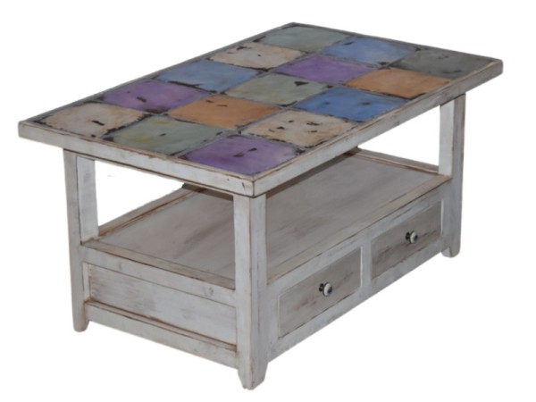  Vintage τραπέζι σαλονιού παλαιωμένο με χειροποίητα πλακάκια μοναστηριακά