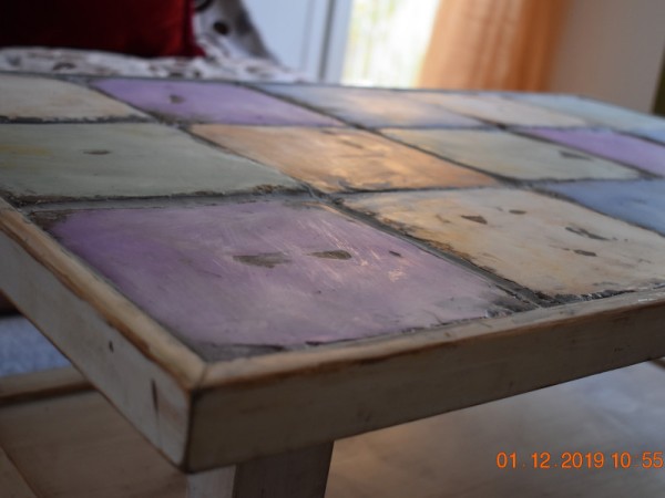  Vintage τραπέζι σαλονιού παλαιωμένο με χειροποίητα πλακάκια μοναστηριακά