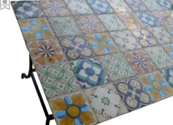 Garden Table 185 x 105 cm With Hand Made Tile Drawings Travertine