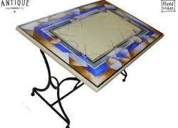 Handmade garden table made of stone travertine & hand painted good morning