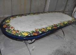 Oval garden patio tables made of volcanic stone and hand painted