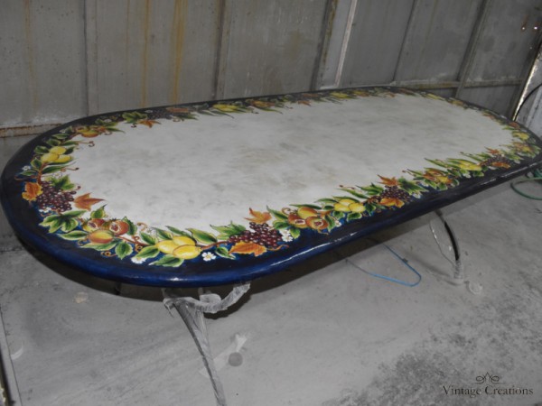 Oval garden patio tables made of volcanic stone and hand painted