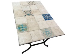 Patio garden tables with handmade travertino tiles