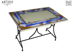 Handmade garden table made of stone travertine & hand painted good morning