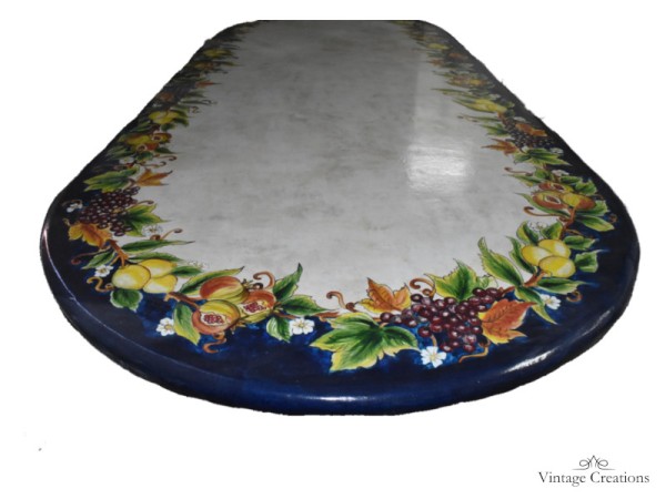 Oval garden patio tables made of volcanic stone and hand painted