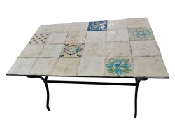 Patio garden tables with handmade travertino tiles