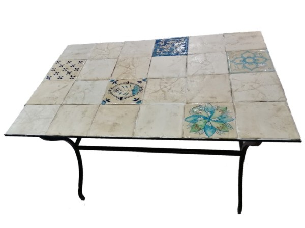 Patio garden tables with handmade travertino tiles