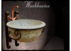 Sinks Rustic Travertino 43 cm x 18 cm with Metal Bases Wall Set Mykonos.