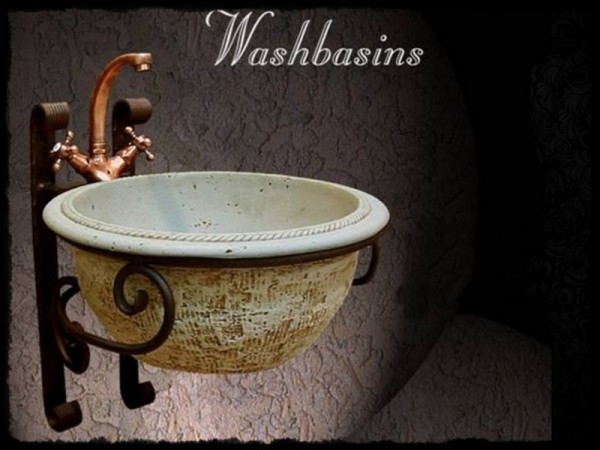 Νιπτήρες Ρουστίκ Travertino 43 cm χ 18 cm με Βάσεις Μεταλλικές Τοίχου Σετ Μύκονος.