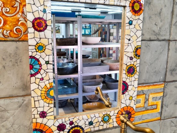 Πέτρινος Χειροποίητος Καθρέπτης Ζωγραφικός Ψηφιδωτός Θάσος